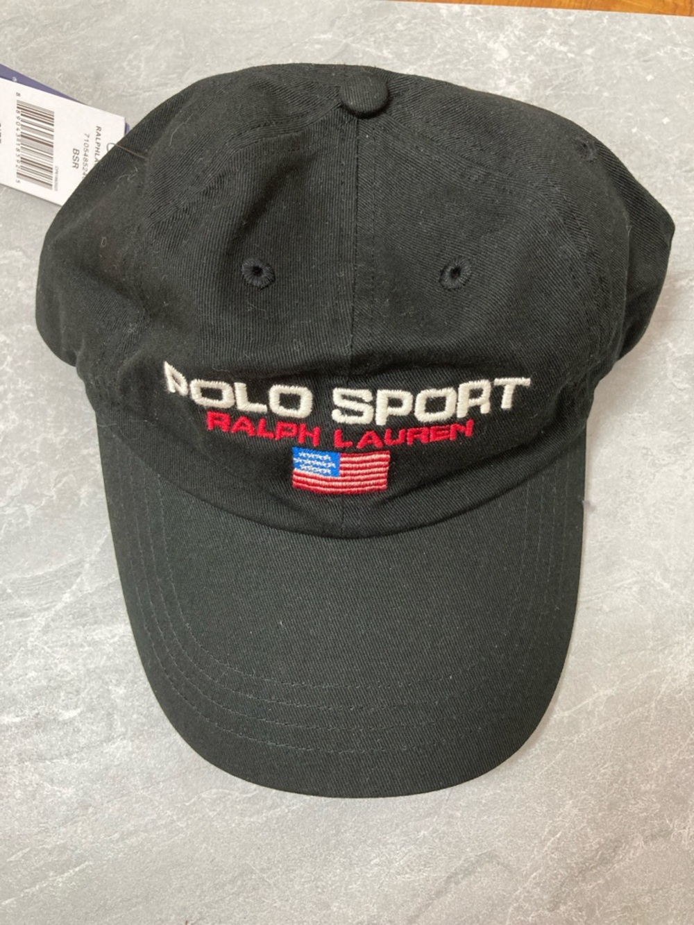 Ralph Lauren Black Polo Sport Cap with Embroidered Flag